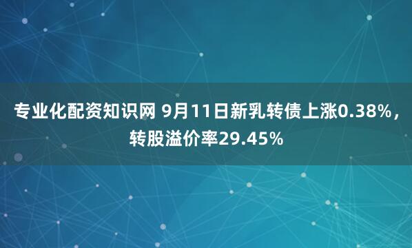 专业化配资知识网 9月11日新乳转债上涨0.38%，转股溢价率29.45%